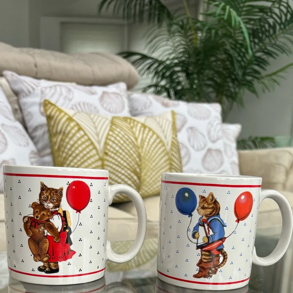 Vintage Cat Mugs 1980s RARE Vintage Coffee Cups Schmid Gordon Fraser Love Bear